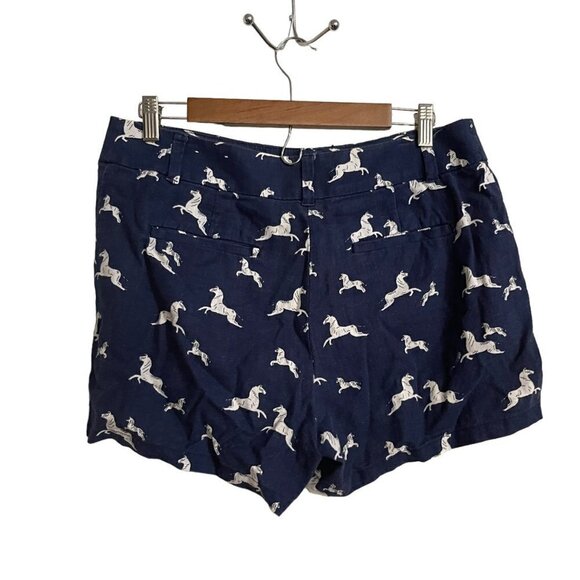 LOFT Womens Blue White Linen Cotton Horse Novelty Print Pockets Shorts Size 6 - Picture 7 of 7